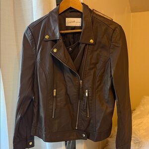 Jacqueline Smith Collection Elegant Brown Leather Jacket Large Soft Flattering